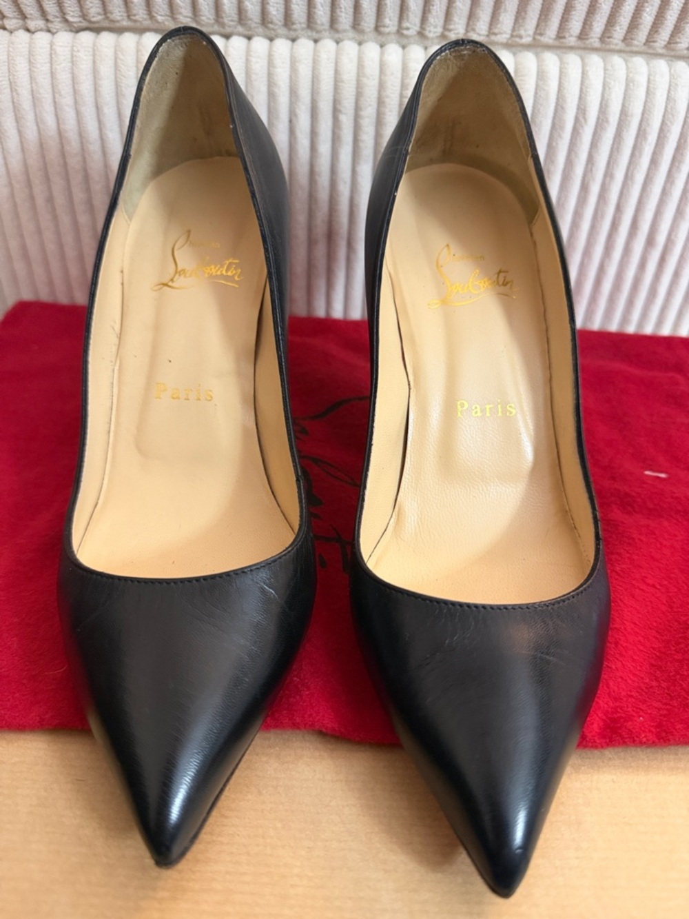 Christian Louboutin Black Pointed-Toe Leather Pigalle Foilles Pumps
